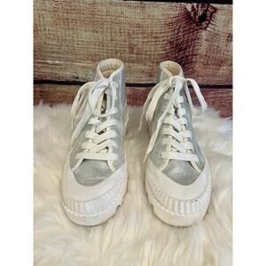 Dolce Vita Ociana High Top Sneakers Shoes Silver Shimmer Glitter White 7.5 EUC